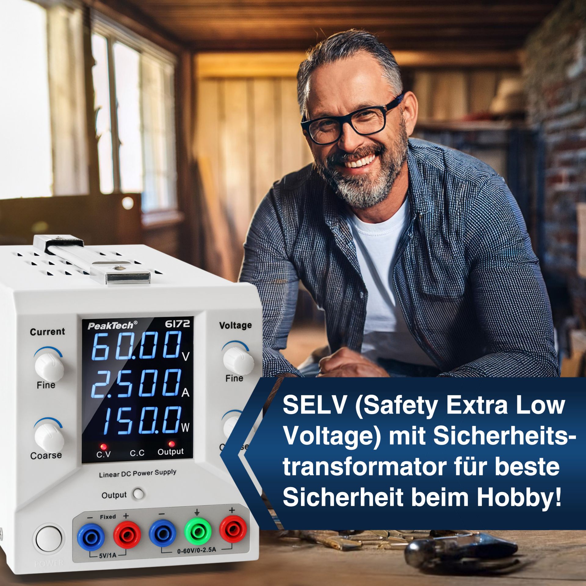 PeakTech P 6172 Digital Labornetzgerät 0-60 V / 0-2,5 A DC & USB 