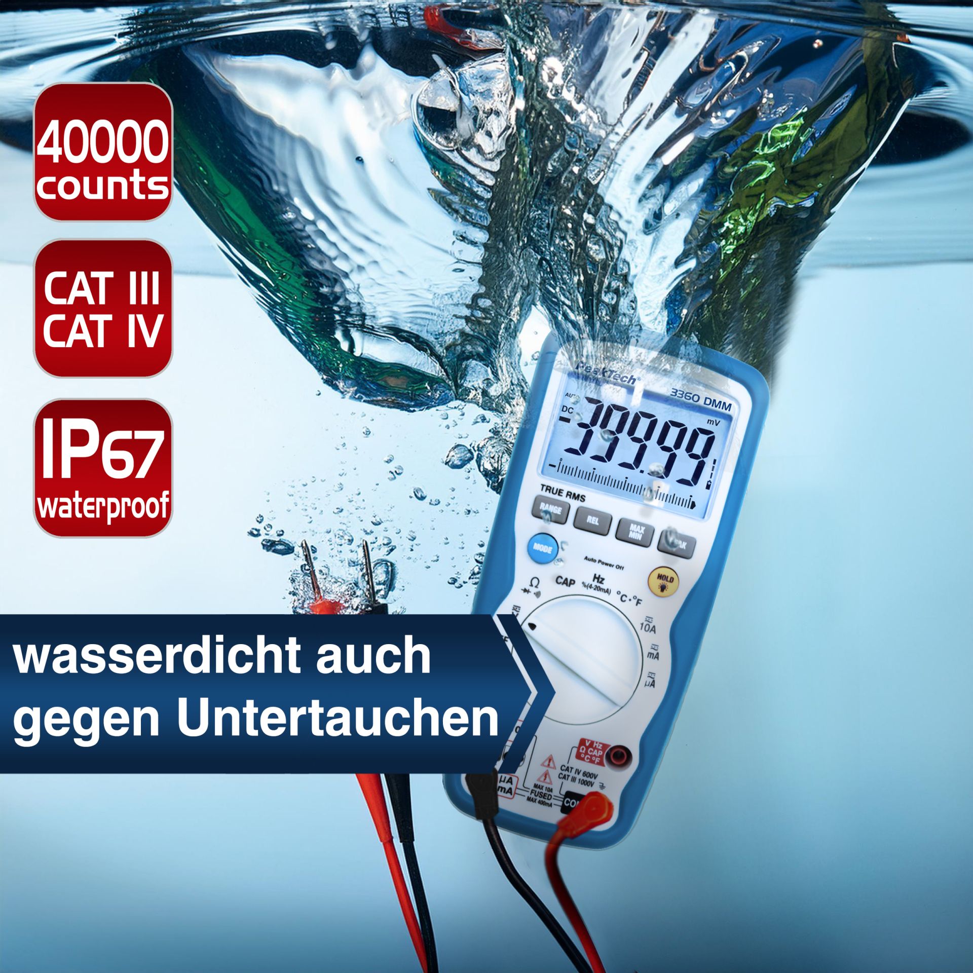 PeakTech P 3360 Digitalmultimeter, 40.000 Counts, IP67 mit TrueRMS 