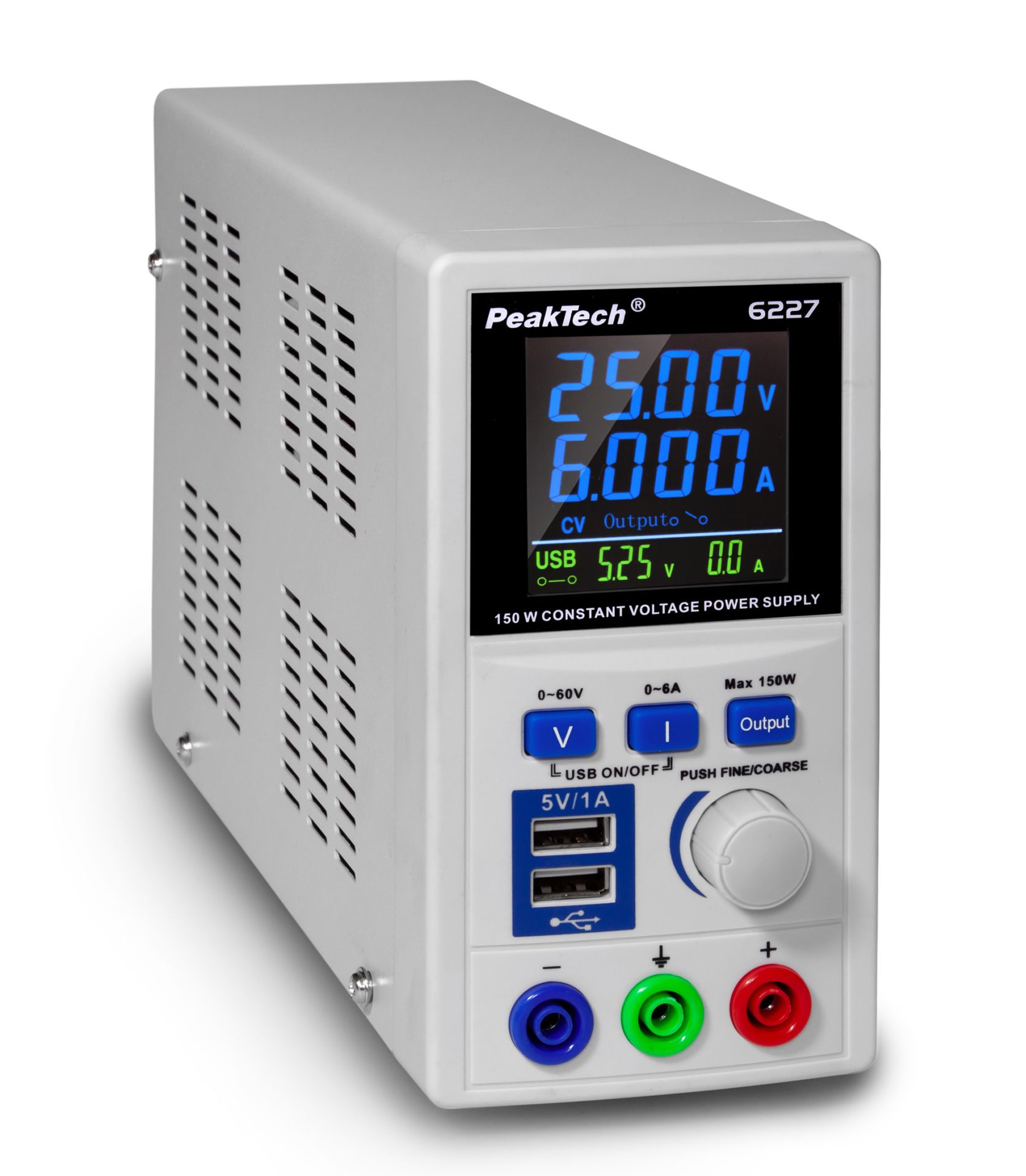 PeakTech P 6227 DC Schaltnetzgerät 0-60 V / 0-6 A mit 2 x USB 