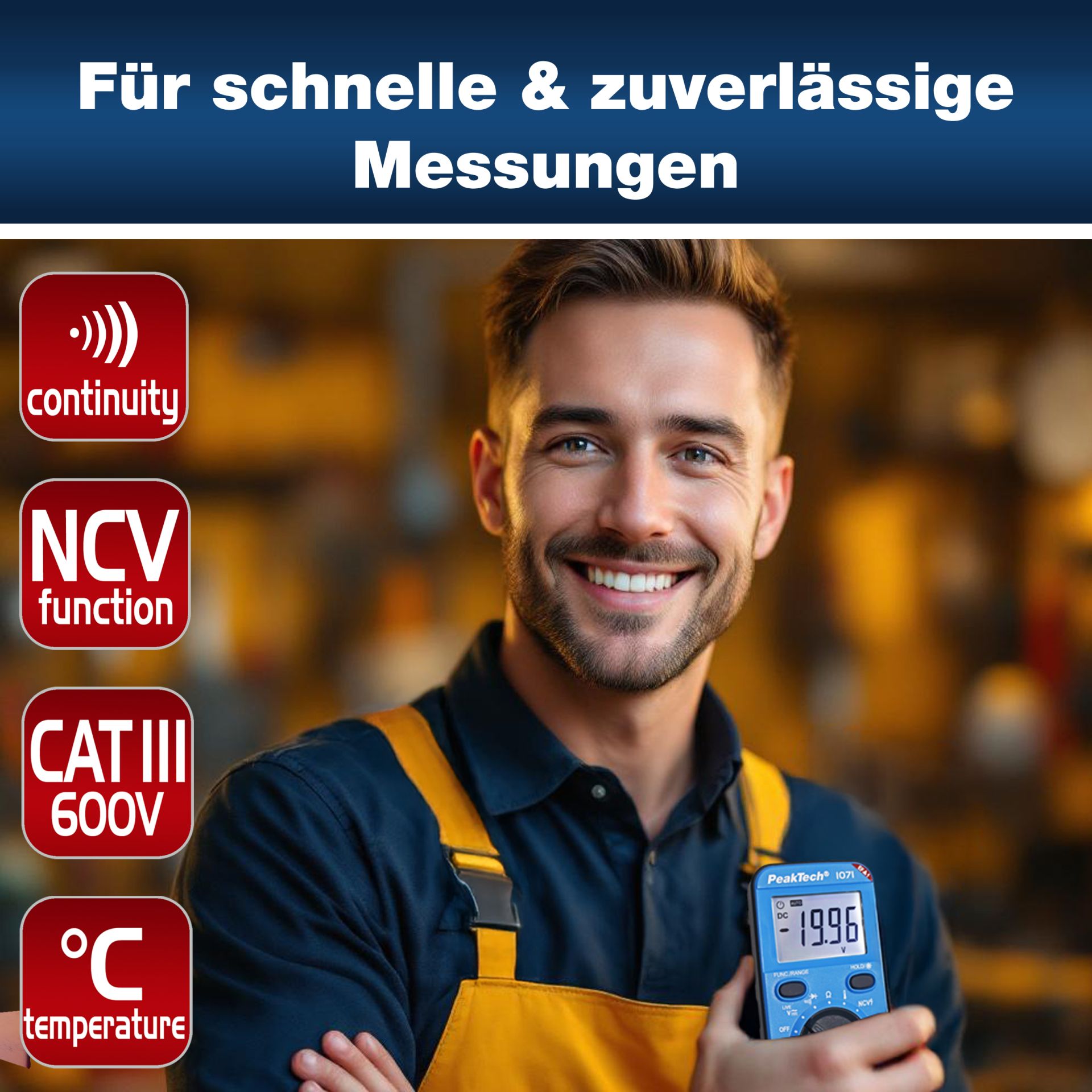 PeakTech P 1071 600V AC/DC Digitalmultimeter mit NCV und Live-Test 